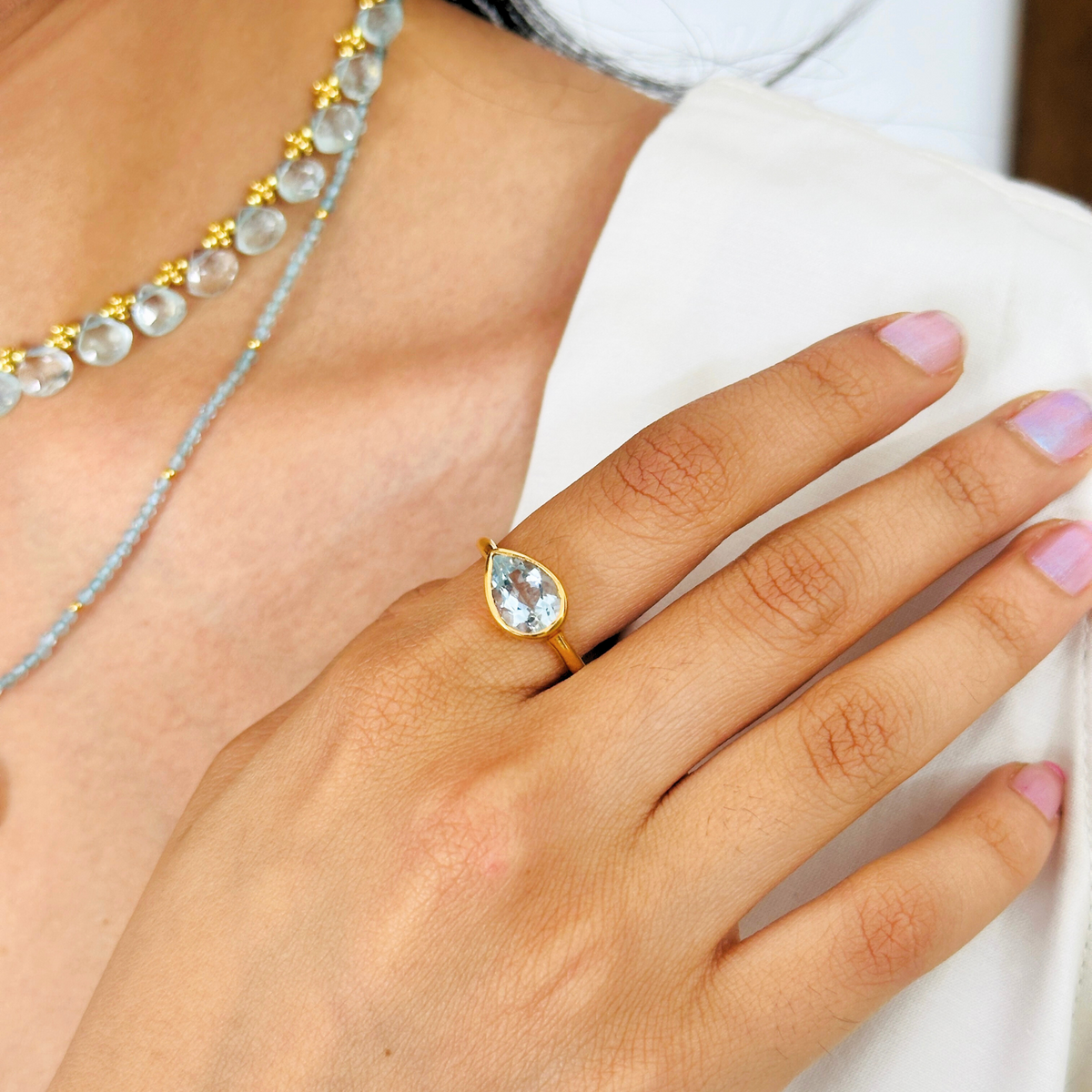 Twyla Aquamarine Gold Plated Silver 925 Ring