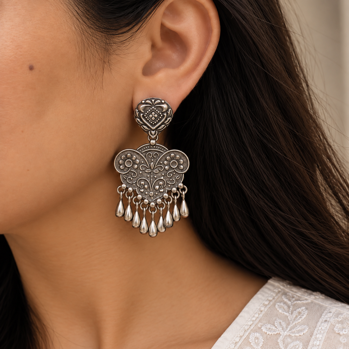 Attractive 925 Silver Oxidized Earrings
