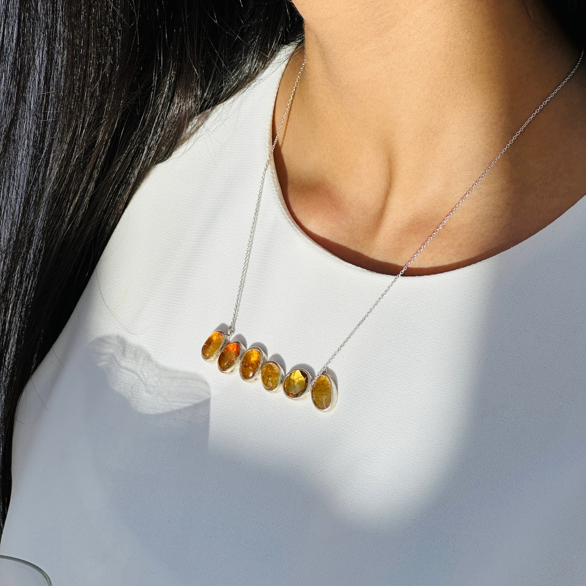 Citrine Silver 925 Necklace, gemstone necklace