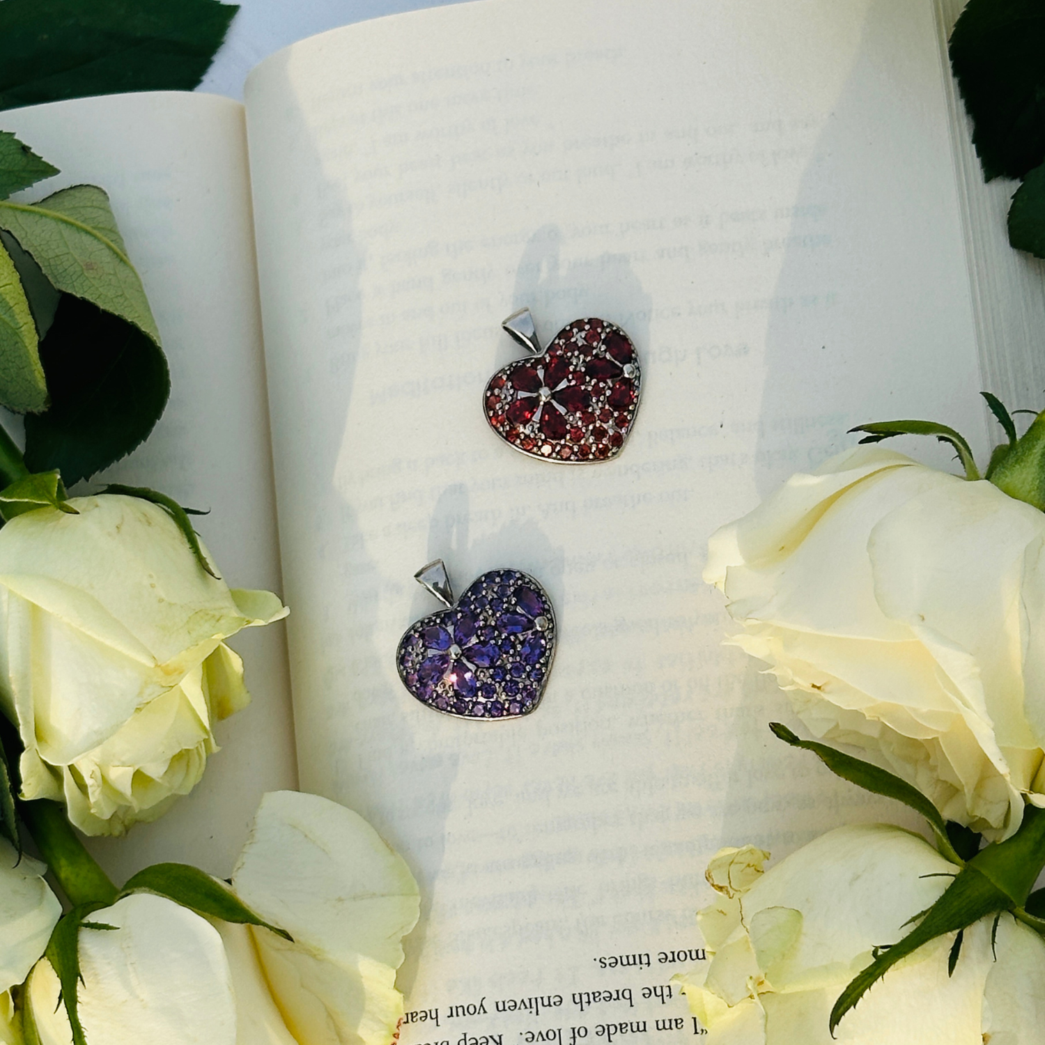 amethyst and garnet gemstone Silver 925 Heart Pendant