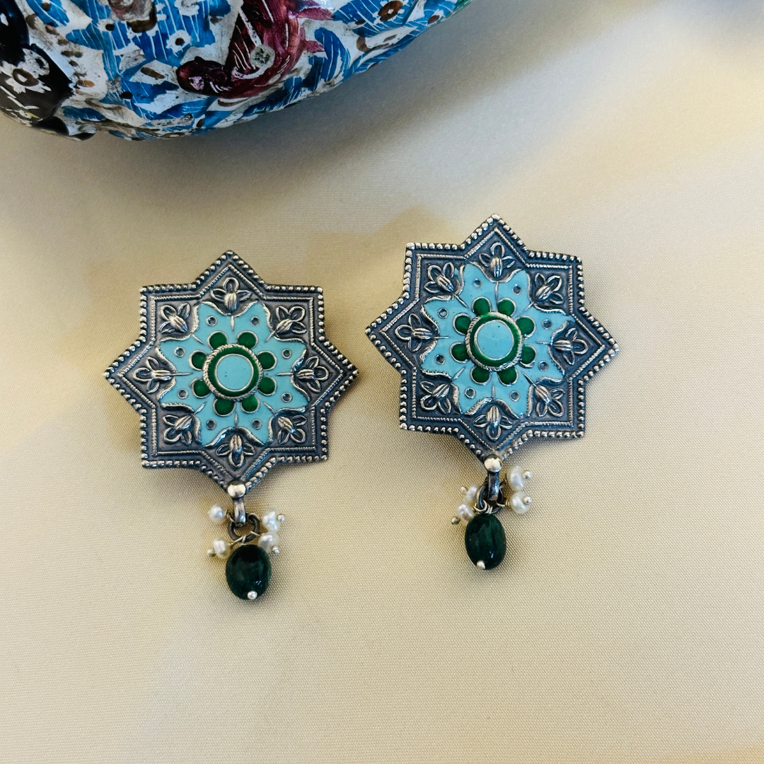 Festive Enamel Silver 925 Earrings