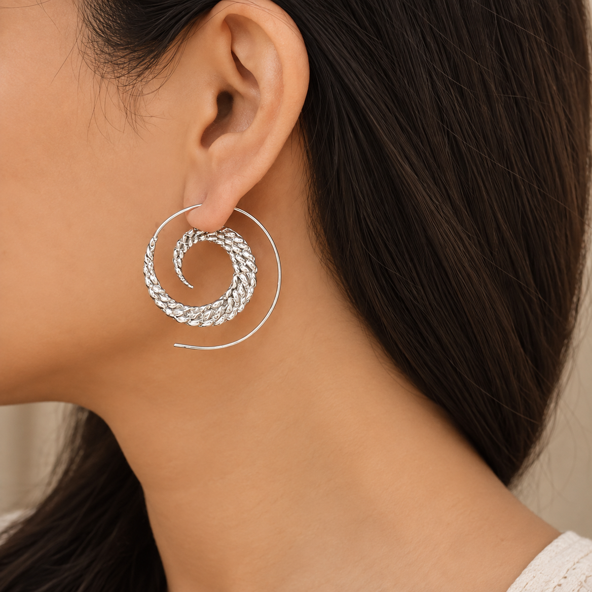 Alluring spiral shape silver 925 hoops
