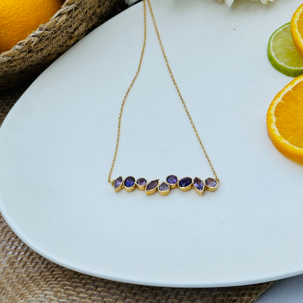 Amethyst 18K Gold Plated Silver 925 gemstone Necklace