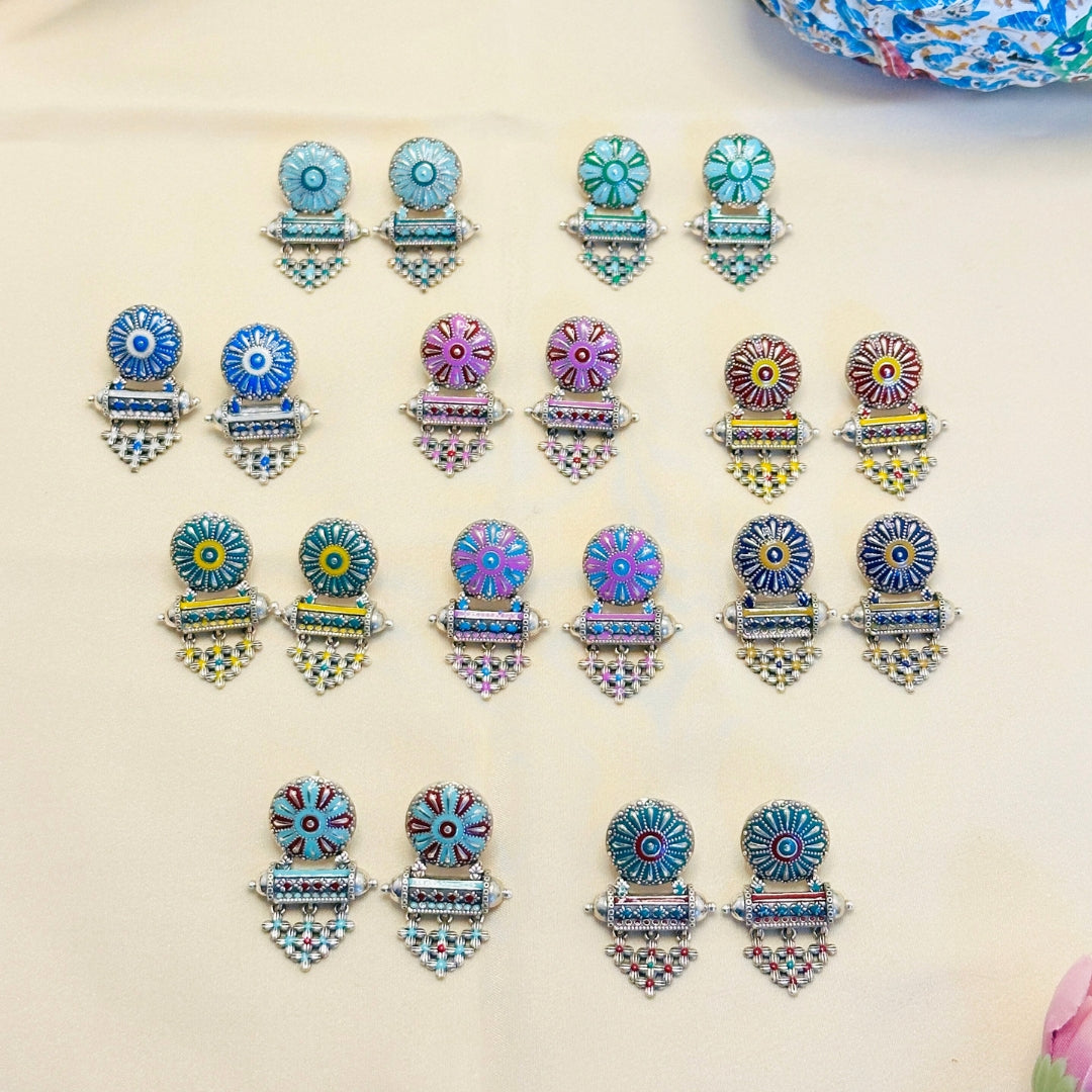 Festive Enamel Silver 925 Earrings