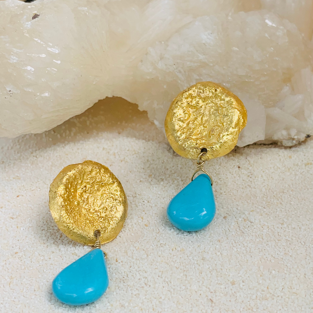 Modern stylish Gold Plated Silver 925 turquoise Earrings
