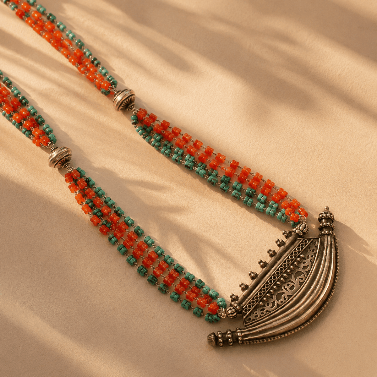 Ashra Turquoise & Carnelian Silver 925 Pendant Necklace