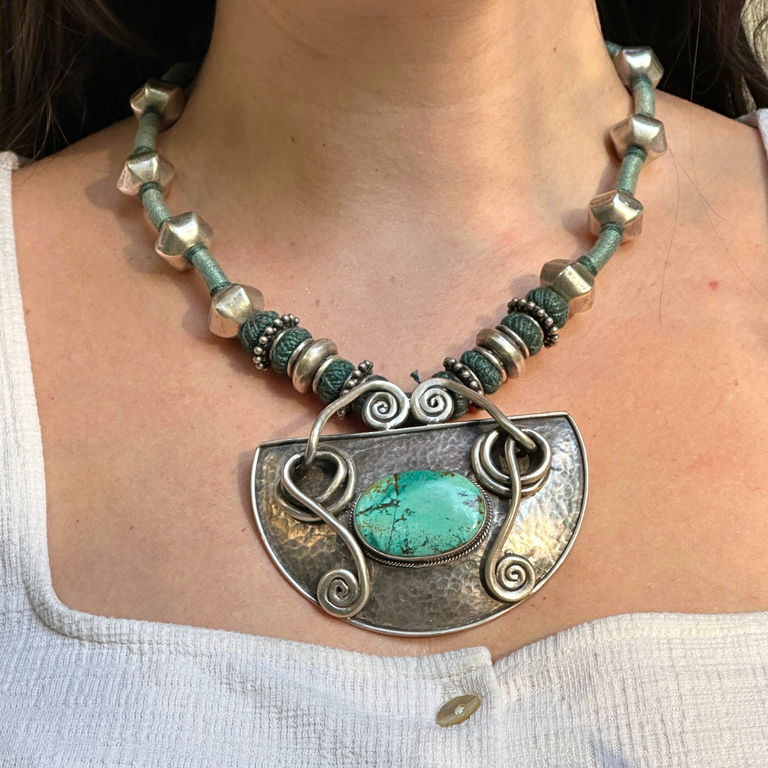 Handcrafted Boho Turquoise Necklace | Pure Silver 925 | Anuka Jewels