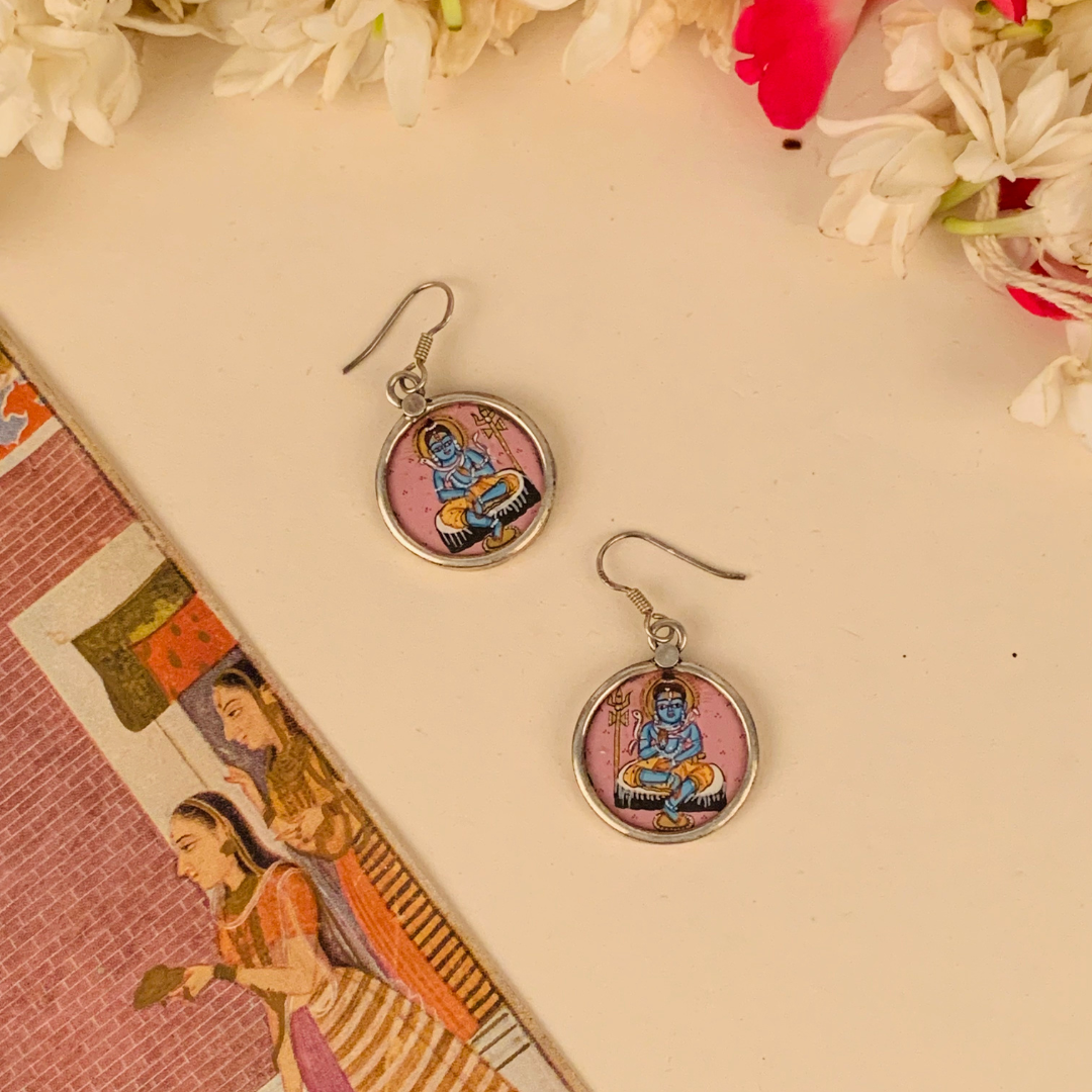 Handpainted Miniature Art Silver 925 Earrings