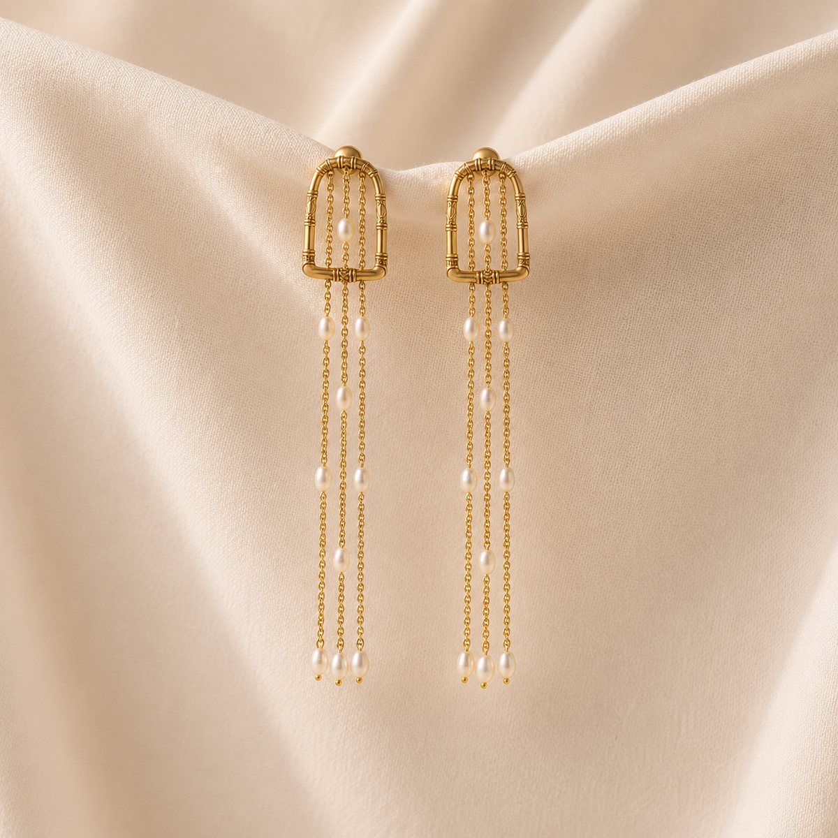 Reva 18K Gold Plated Silver 925 Pearl Drop Long Earrings
