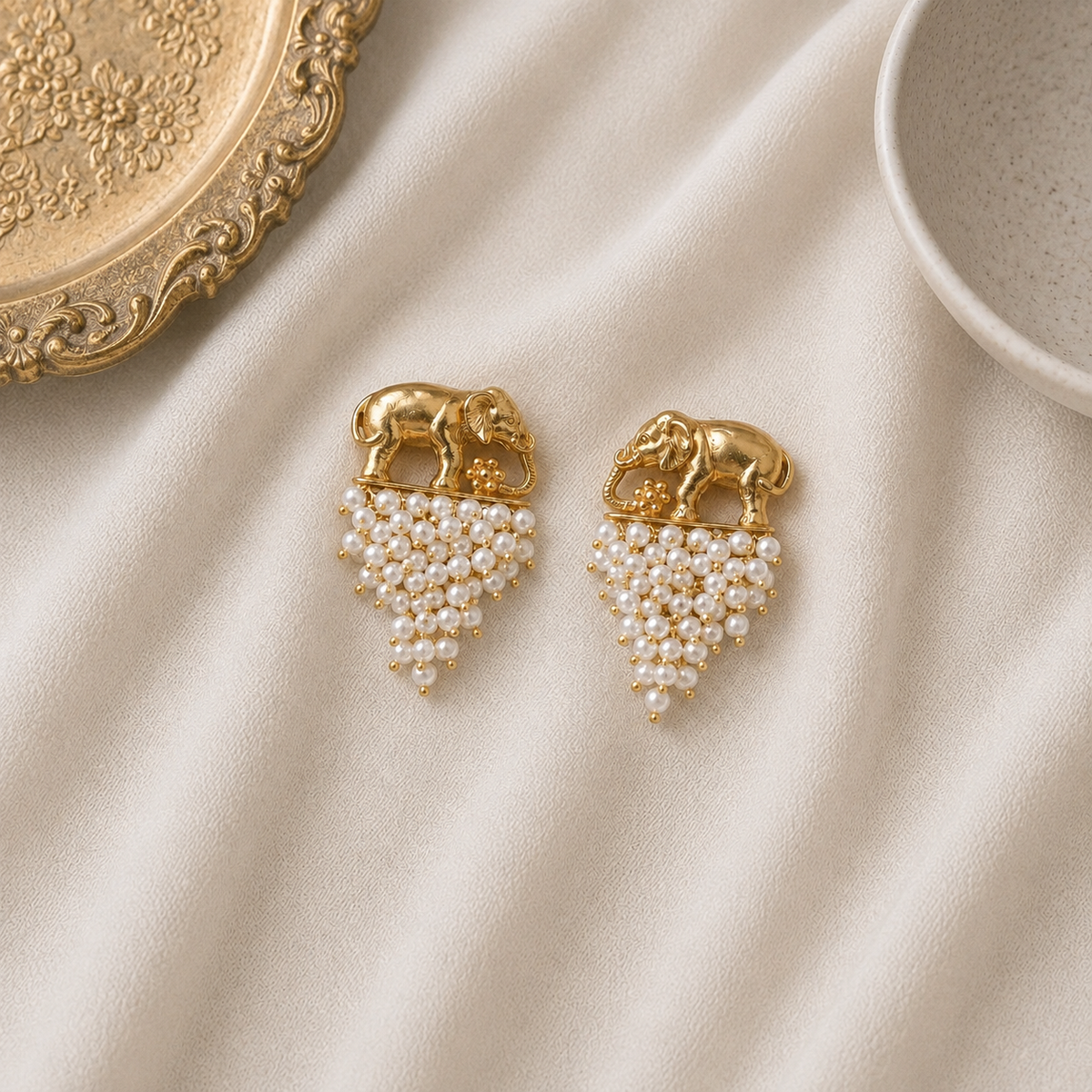 Ibha 18K Gold Plated Silver 925 Pearl Stud Earrings
