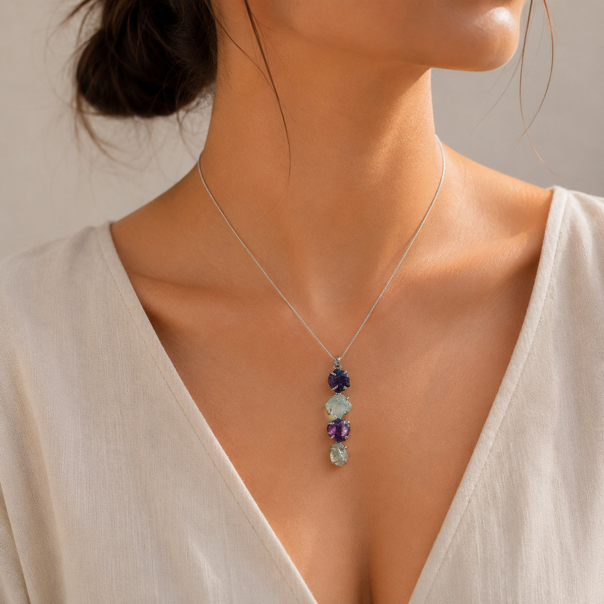 Elys Aquamarine & Amethyst Silver 925 Pendant