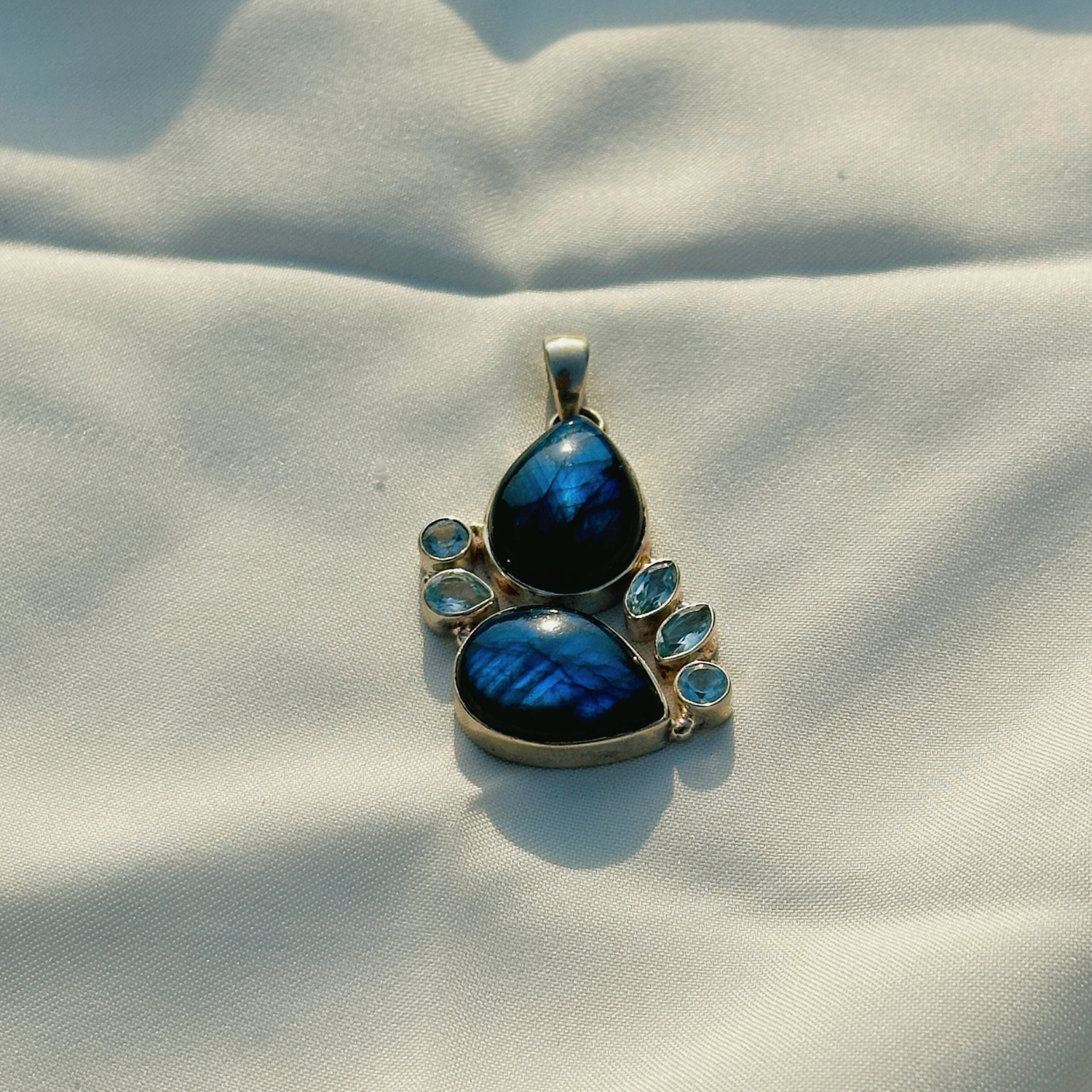 Gemstone, labradorite, topaz, Multistone Silver 925 Pendant,
