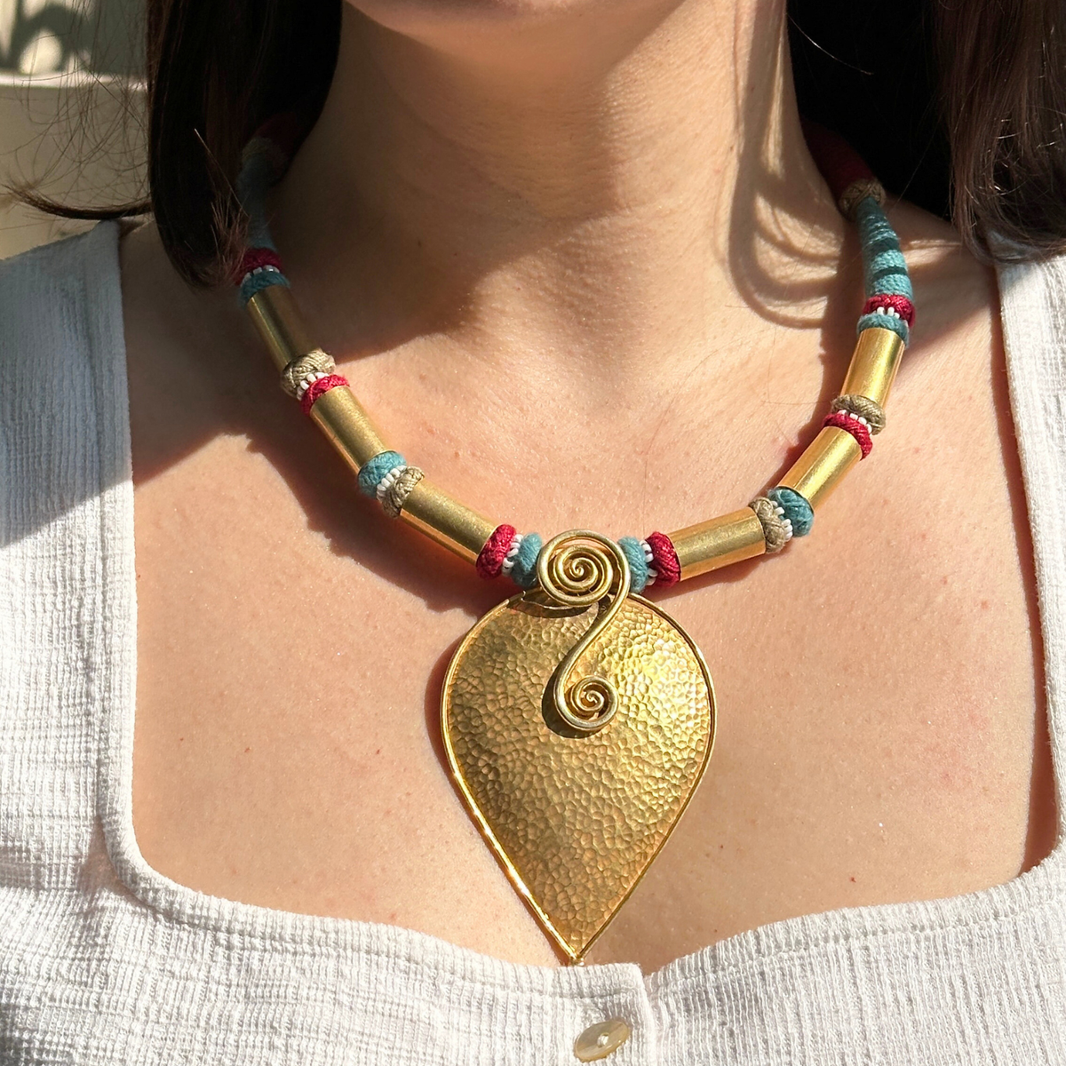 Gold plated boho drop necklace, Vermeil silver 925 boho necklace, Boho drop pendant necklace, Gold plated ethnic necklace, Silver Jewelry, Silver Necklace