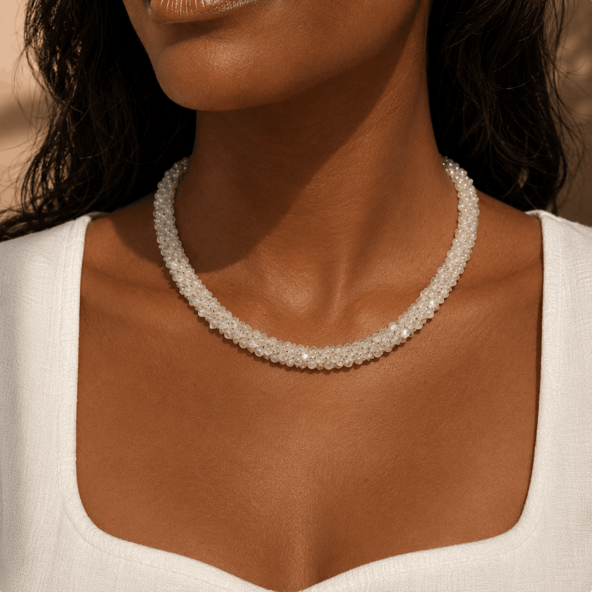 Silvi Rainbow Moonstone Beads Silver 925 Necklace