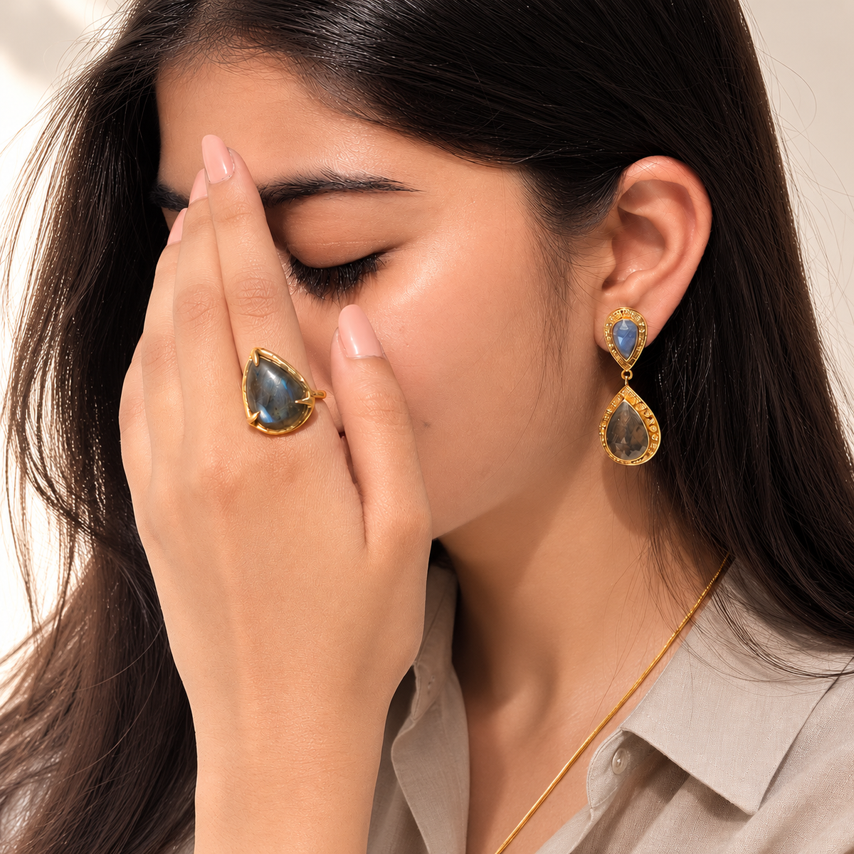 Lisa Labradorite 18K Gold Plated Silver Ring