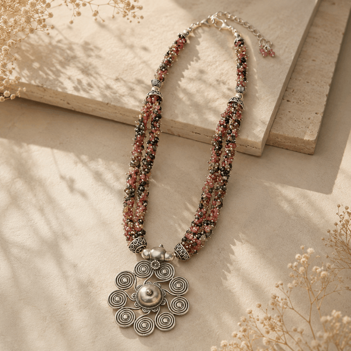 Neira Tourmaline Beads Silver 925 Pendant Necklace