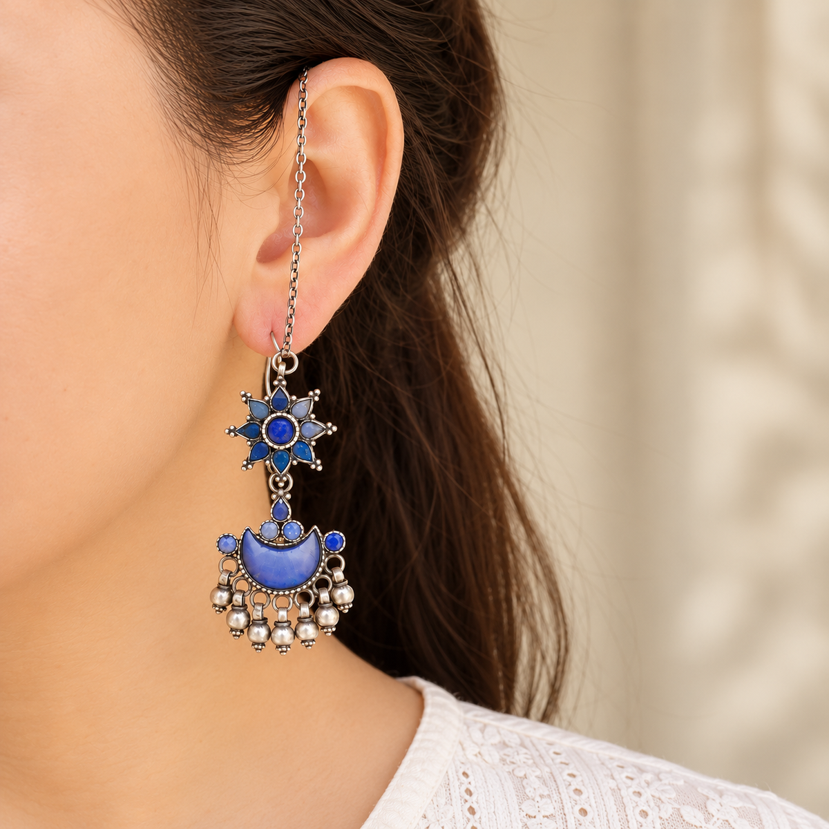 Nilofer Lapis Silver 925 Earrings