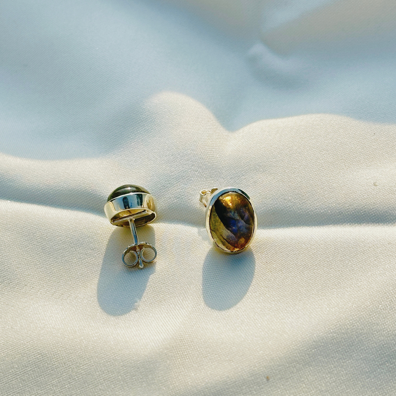 Gemstone Oval Labradorite Silver 925 Studs