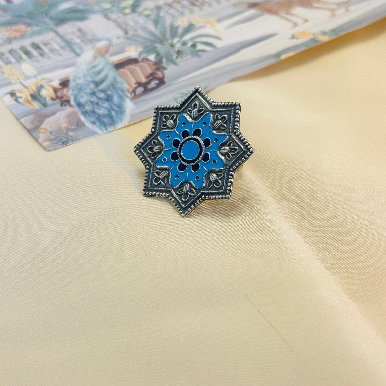 Festive Blue Enamel Silver 925 Ring