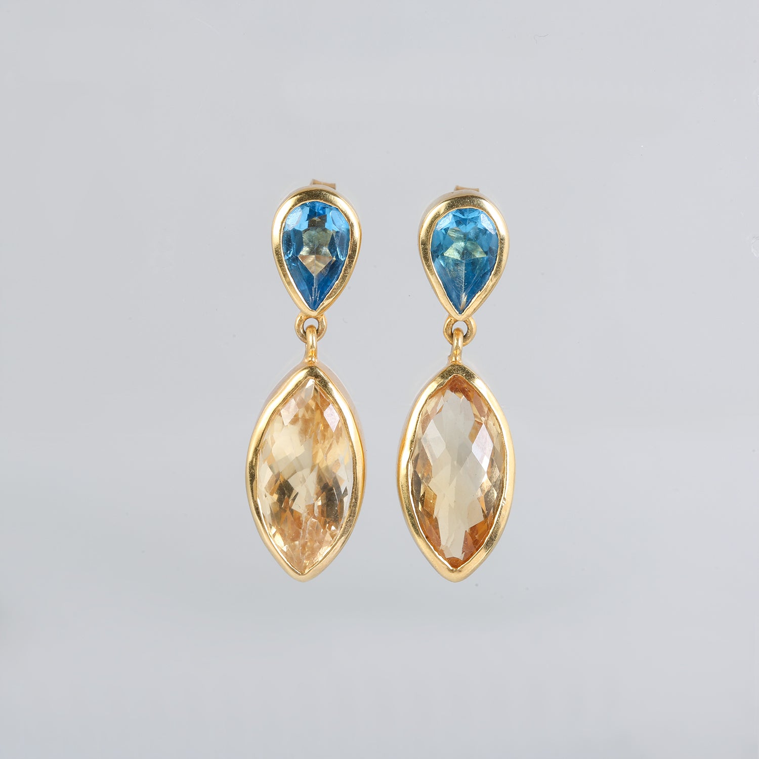 Roselia Blue Topaz & Citrine 18K Gold plated Silver 925 Earrings