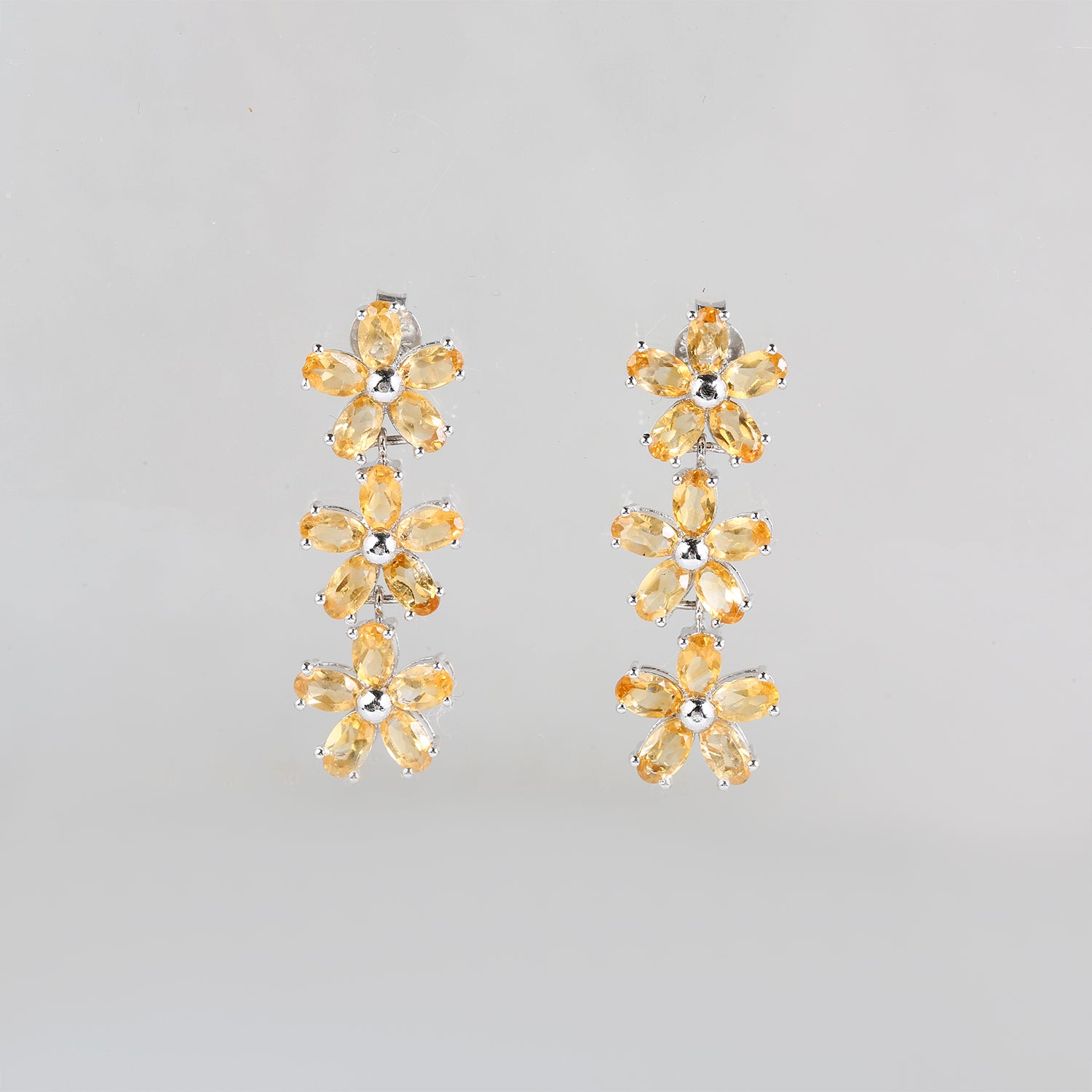 Frangipani Garnet, Citrine & Tourmaline Gemstone Silver 925 Earrings