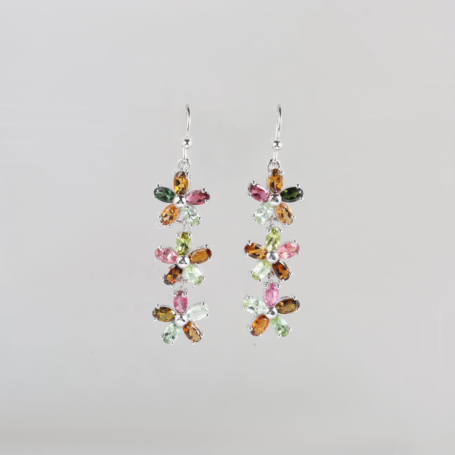 Frangipani Garnet, Citrine & Tourmaline Gemstone Silver 925 Earrings