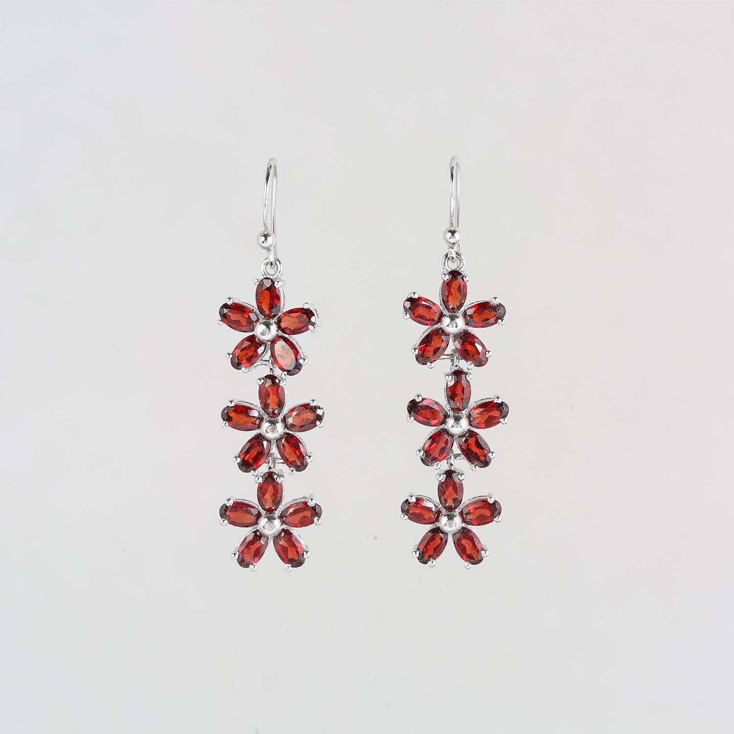 Frangipani Garnet, Citrine & Tourmaline Gemstone Silver 925 Earrings