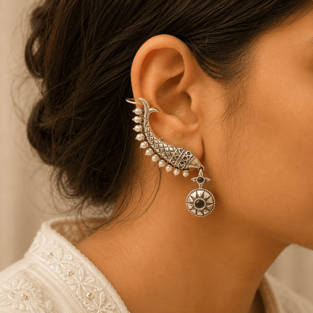 Rajmukut Silver 925 Cuff Earrings