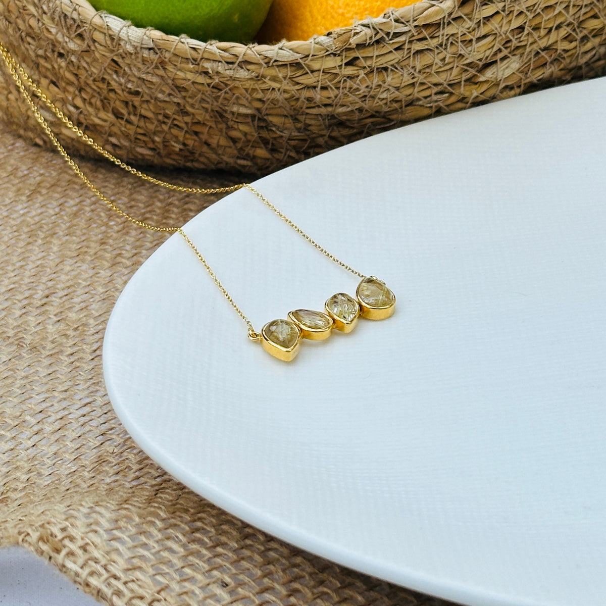 Gemstone Rutile Quartz 18K Gold Plated Silver 925 Necklace