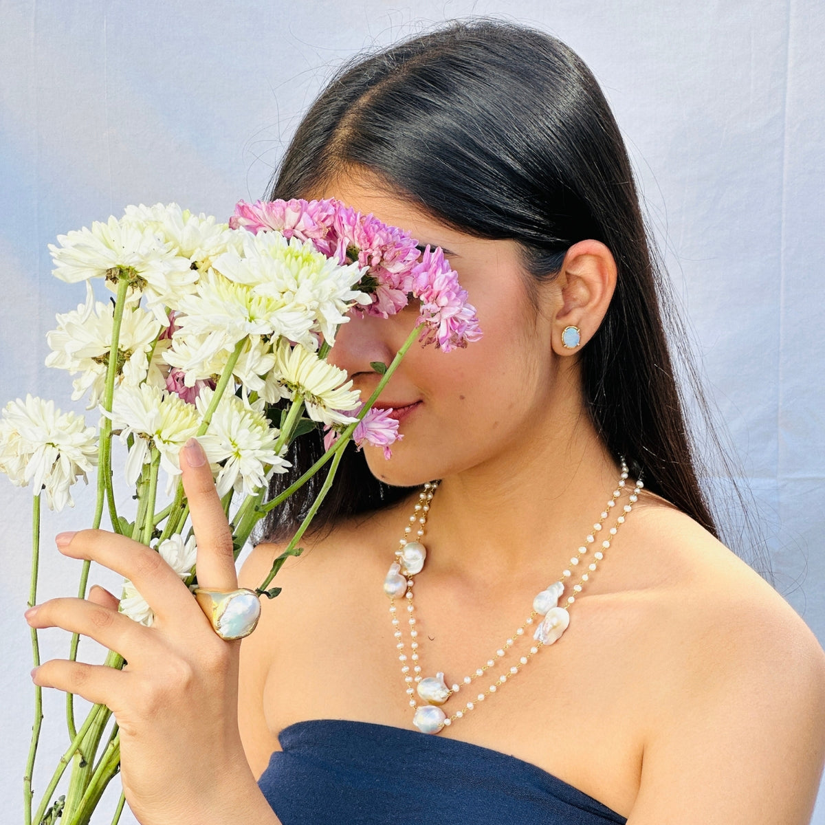 Gemstone Pearl 18K Gold Plated Silver 925 Necklace