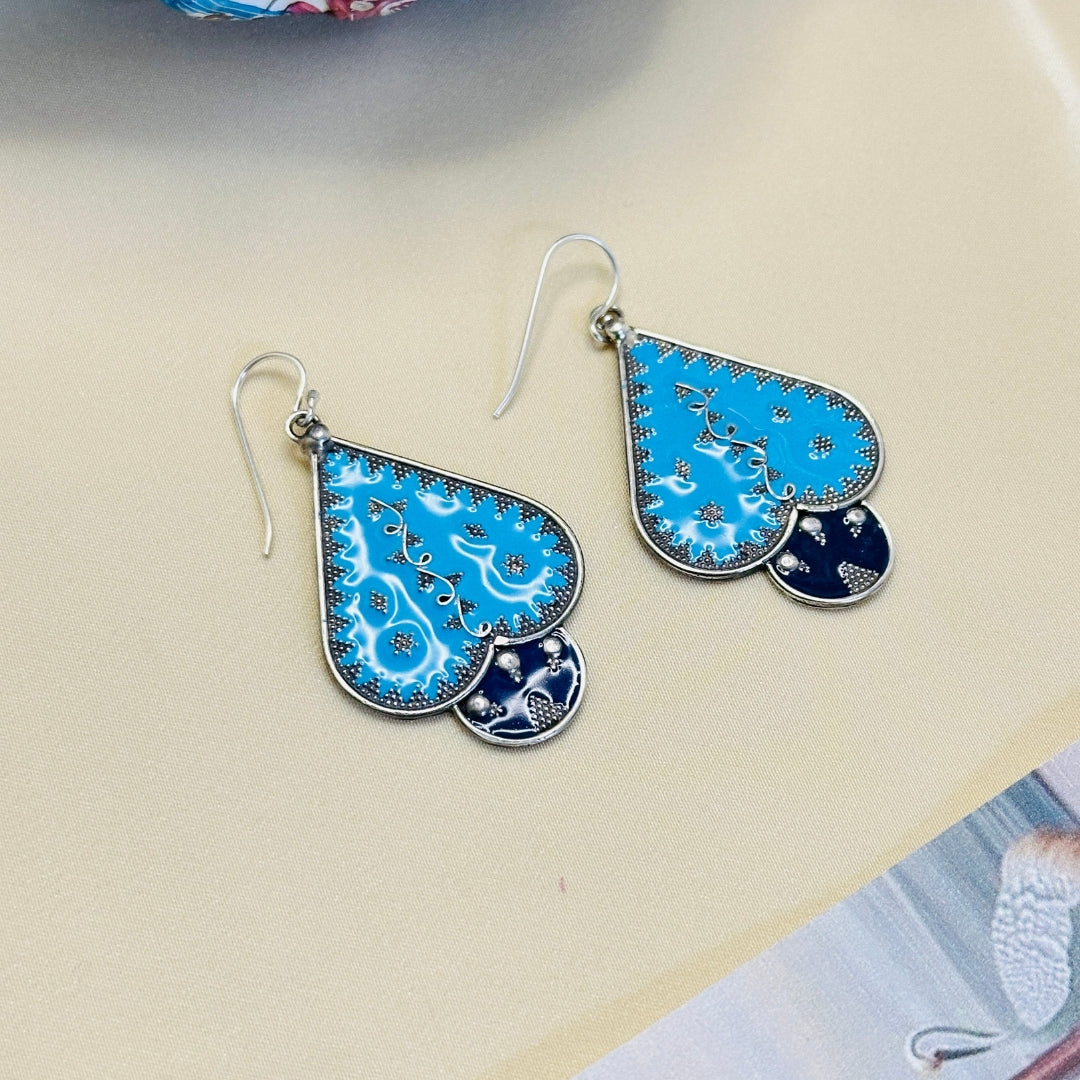 Festive Blue Enamel Silver 925 Earrings