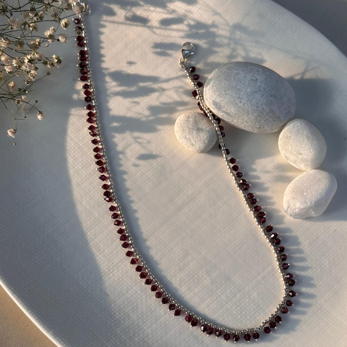 Necklace, Silver Necklace, Garnet Necklace, Minimal Necklace, Red Color Necklace, Garnet Necklace, Natural garnet gemstone silver necklace
