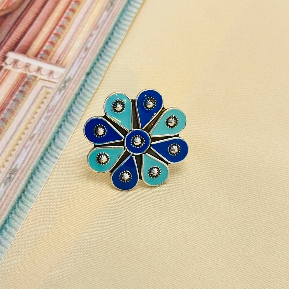 Festive Floral Enamel Silver 925 Ring