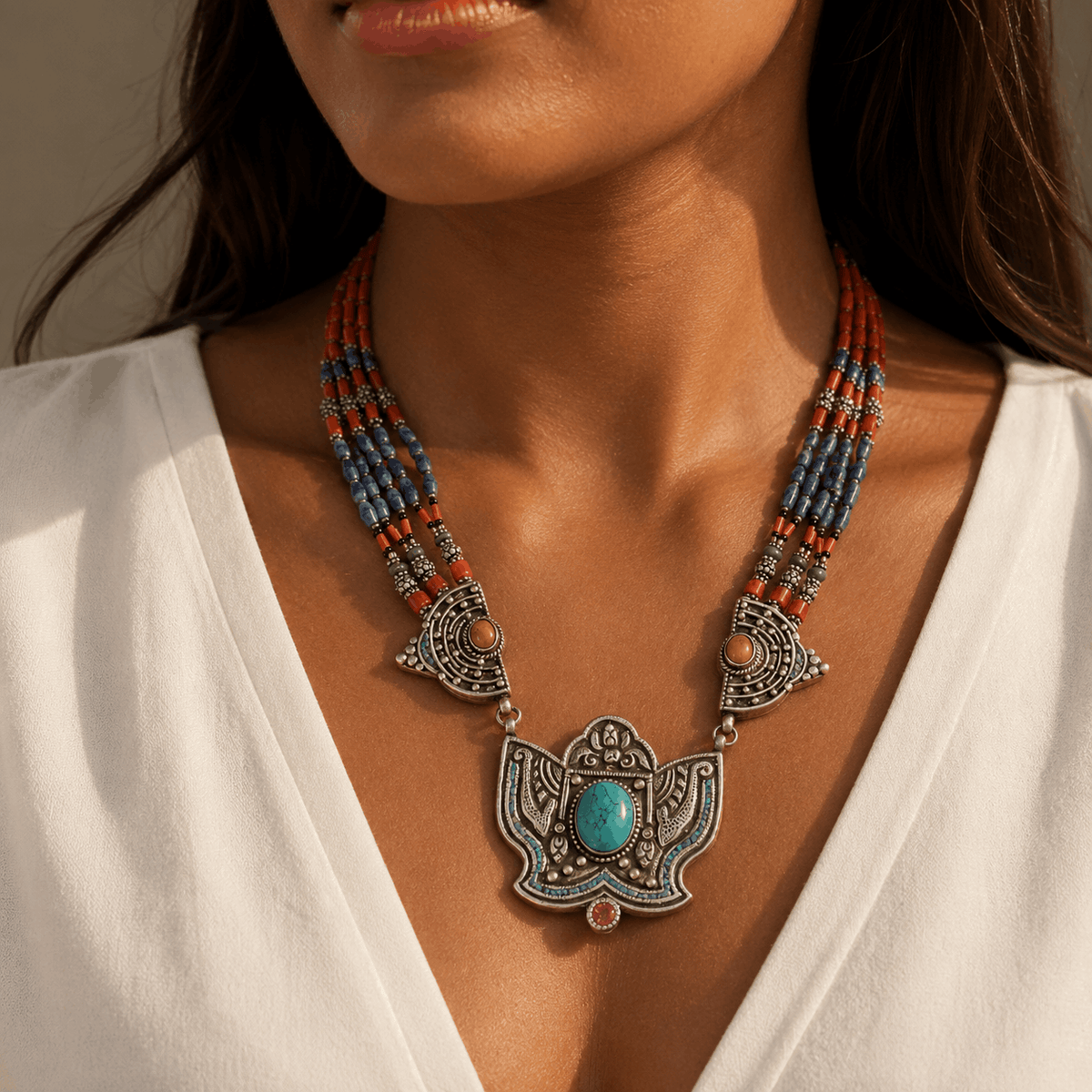 Sanvi Color Stone Silver 925 Necklace