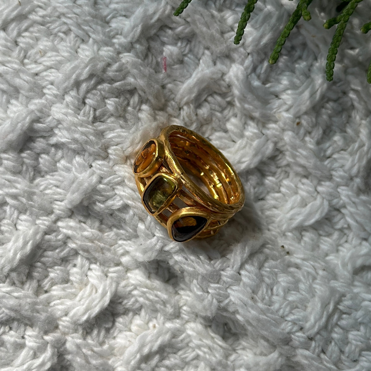 Tourmaline Three Stone 18k Gold Plated Silver 925 Gemstone Ring