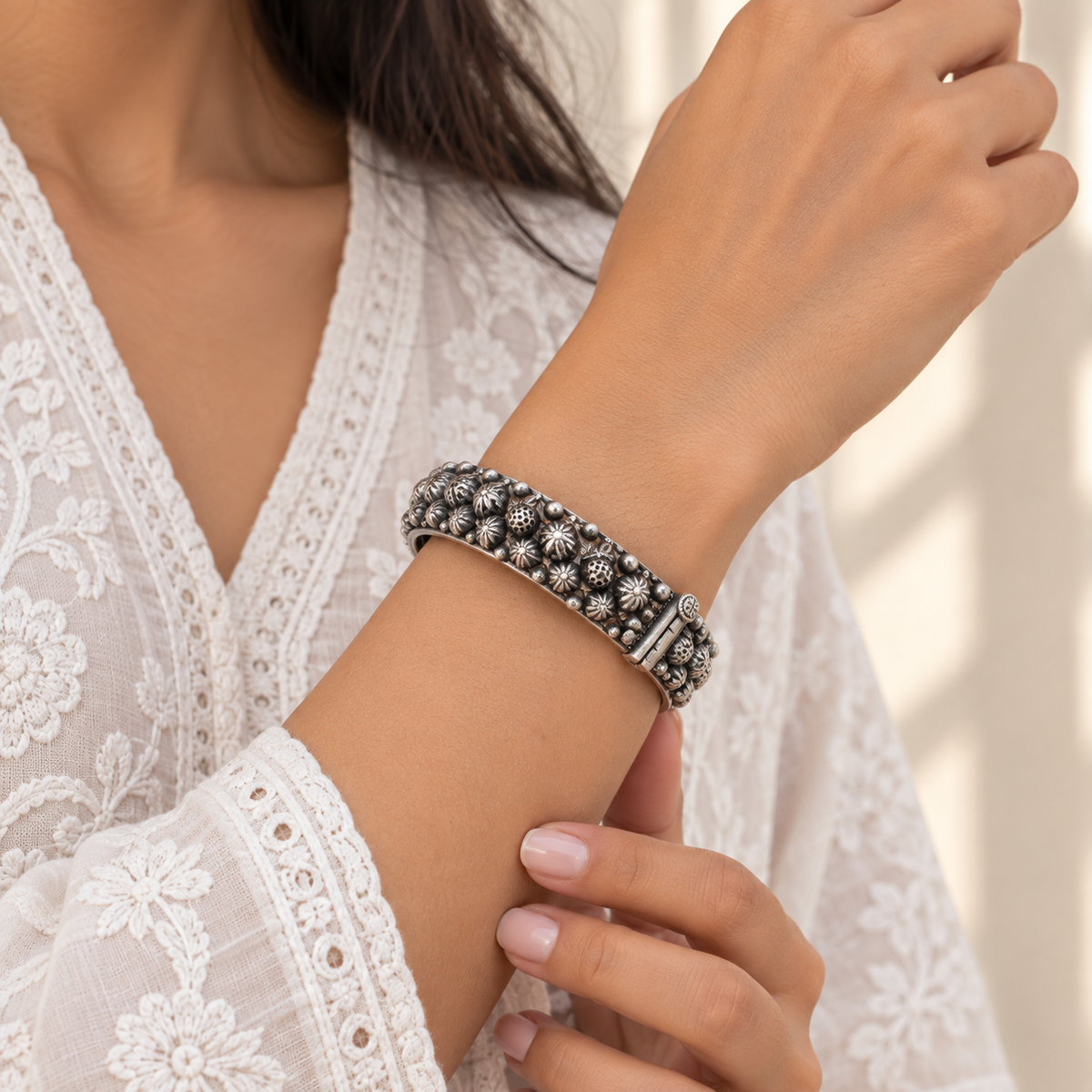 Traditional oxidized silver bangle
