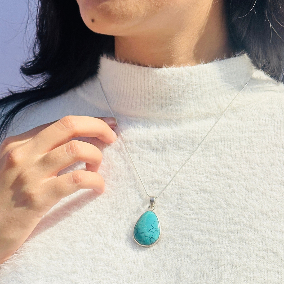 Turquoise silver 925 pendant for women, Blue turquoise 925 sterling silver pendant, silver pendant, Blue Pendant