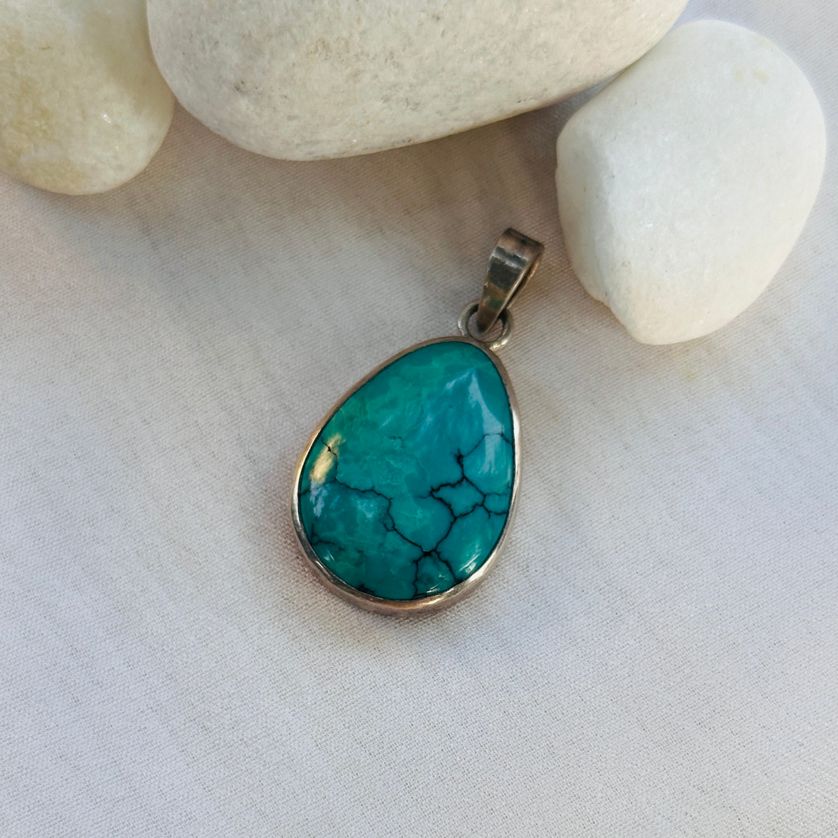 Turquoise stone silver pendant, Handmade turquoise silver pendant for women daily wear