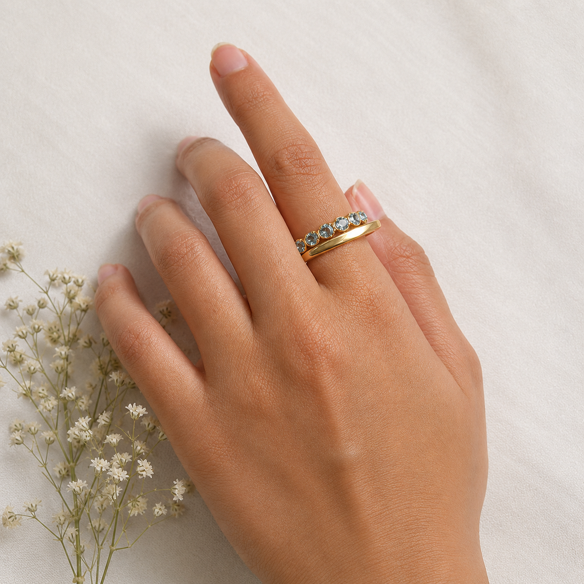Azure Edge Blue Topaz Gold Plated Silver 925 Ring Stack