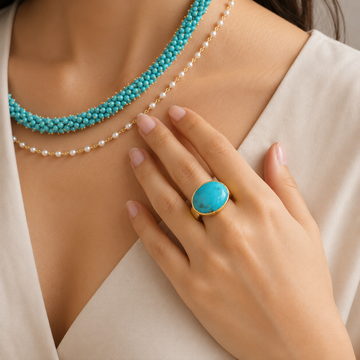 Juno Turquoise Gold Plated Silver 925 Ring