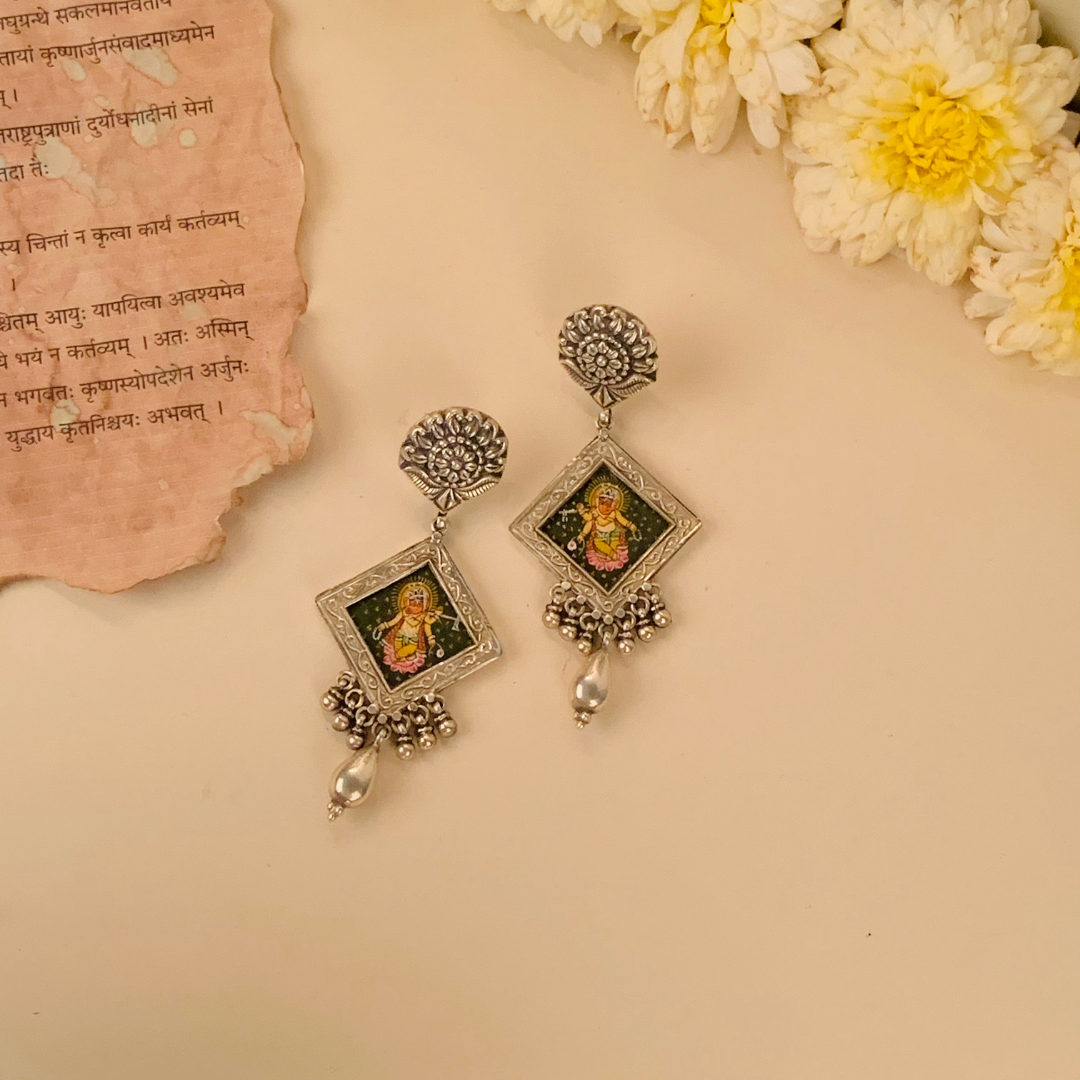 Kalaanjali Handpainted Miniature Art Silver Earrings