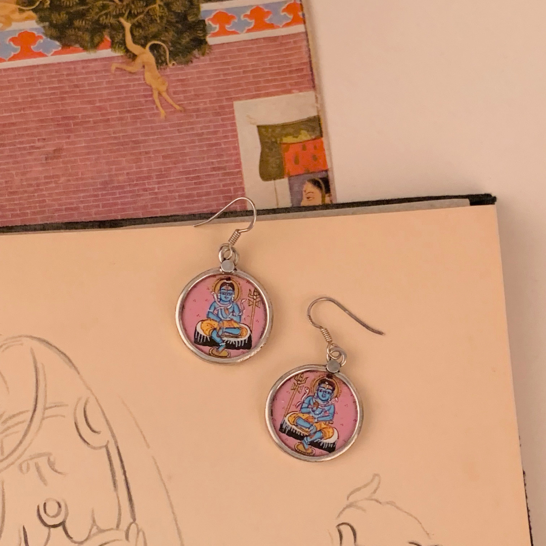 Chandrahaar Handpainted Miniature Art Silver 925 Earrings