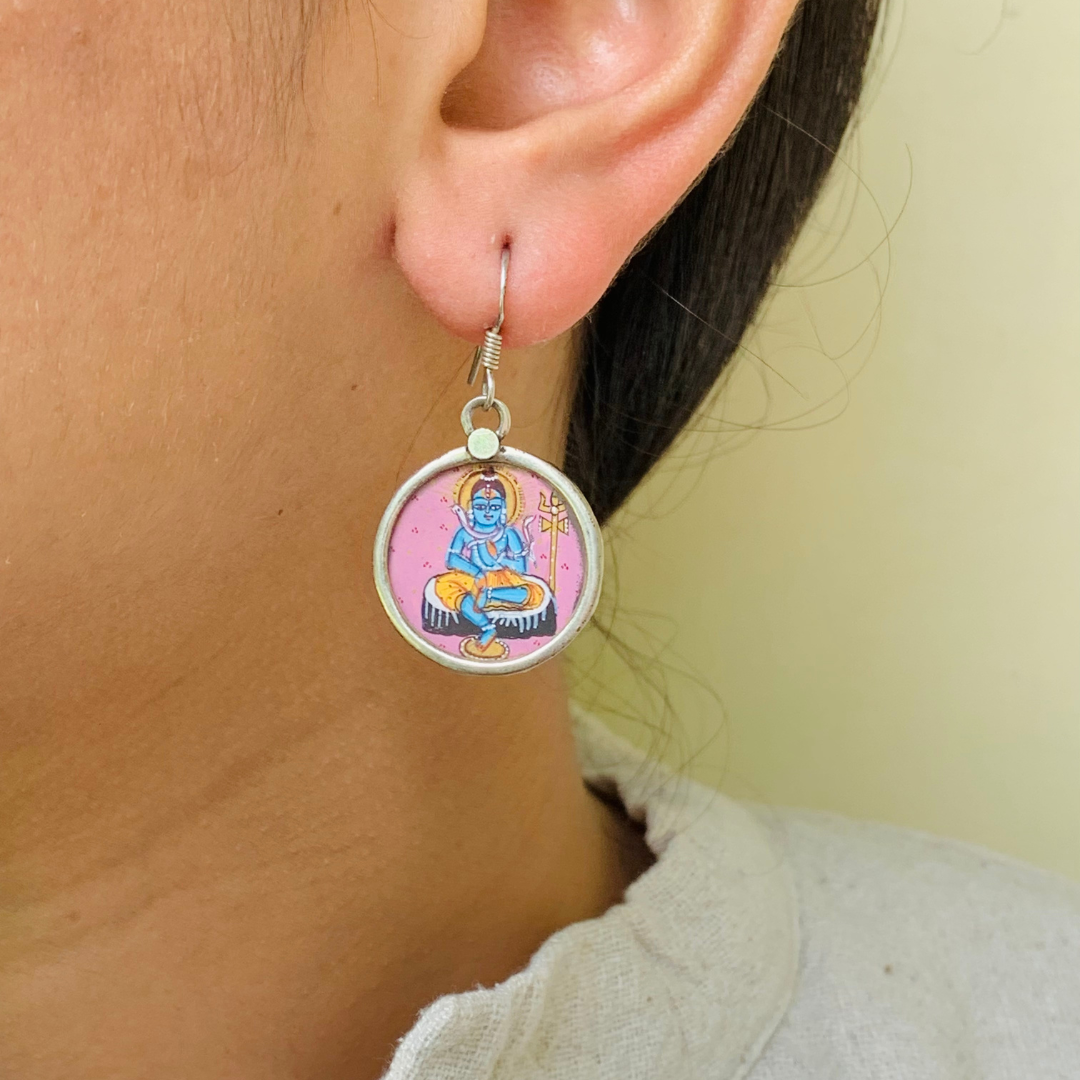 Chandrahaar Handpainted Miniature Art Silver 925 Earrings