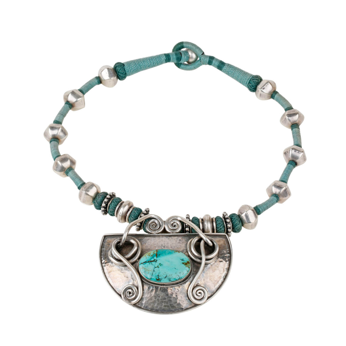 Boho turquoise pendant, Bohemian silver 925 pendant necklace with turquoise stone,