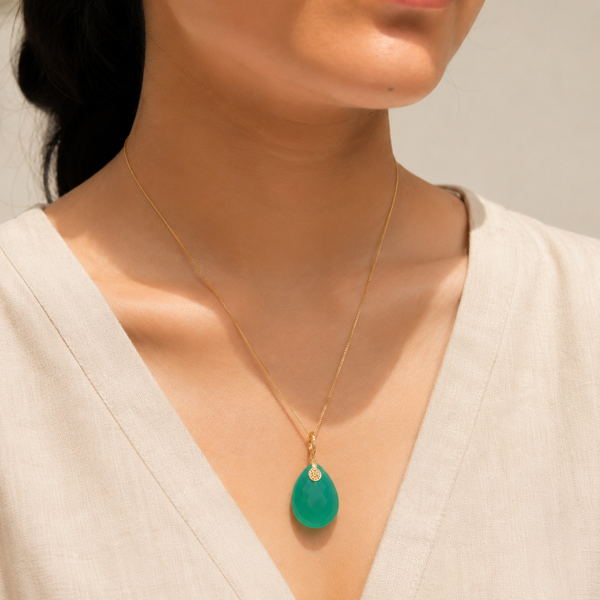 Rhay Green Onyx 18K Gold Plated Silver 925 Pendant