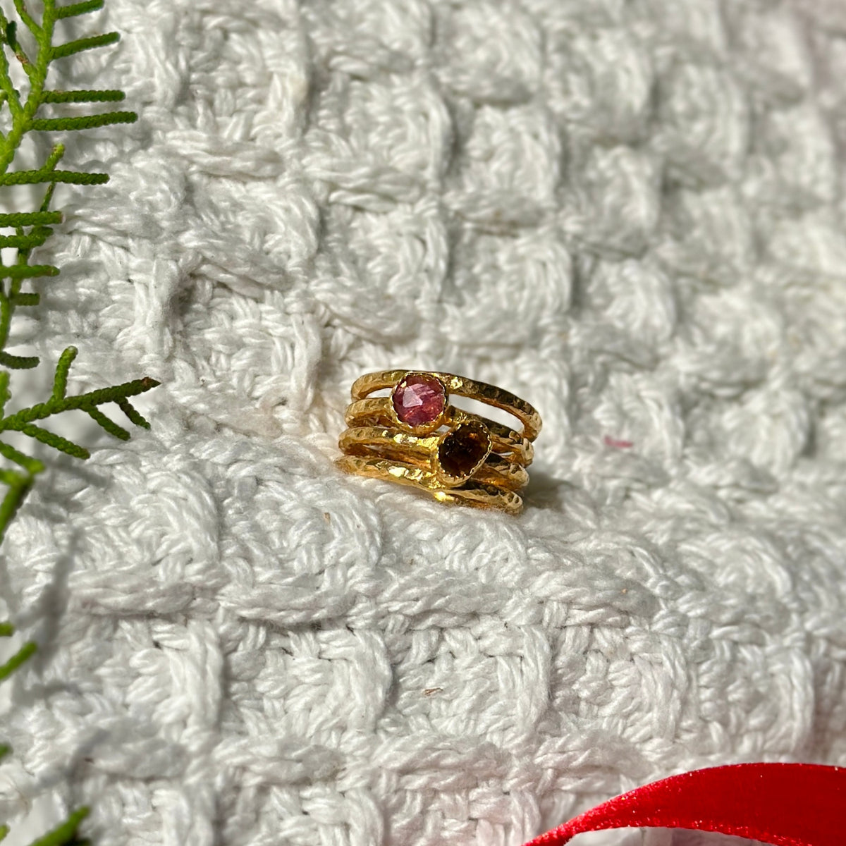 Tourmaline Four Band 18k Gold Plated Silver 925 Ring