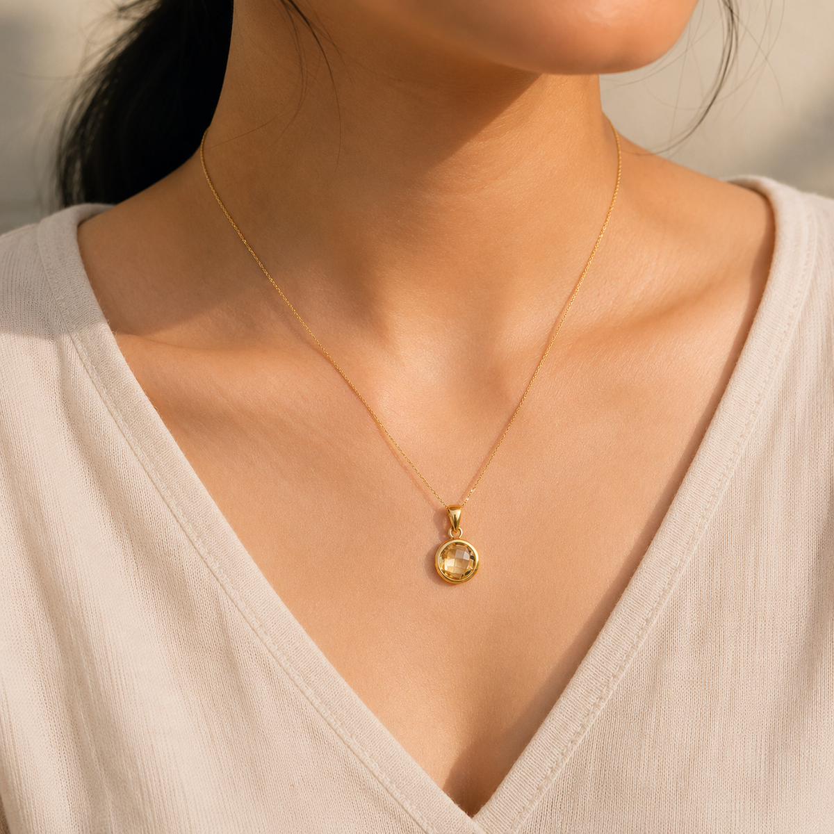 Rolo Citrine Gold Plated Silver 925 Pendant