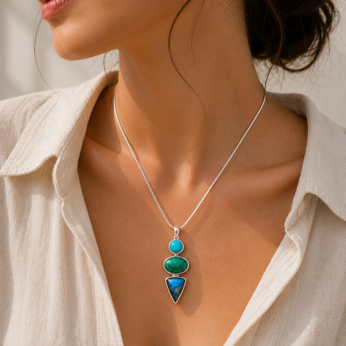 Ross Three Stone Silver 925 Pendant