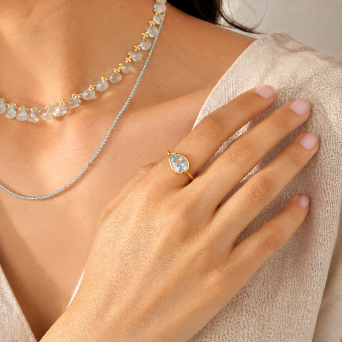 Twyla Aquamarine Gold Plated Silver 925 Ring