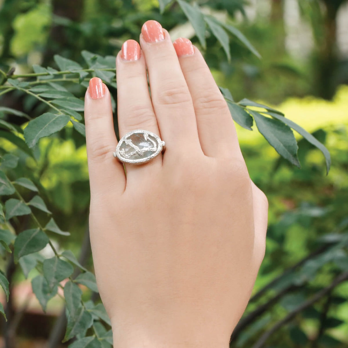 Sumptuous aquamarine 925 silver reticulated ring